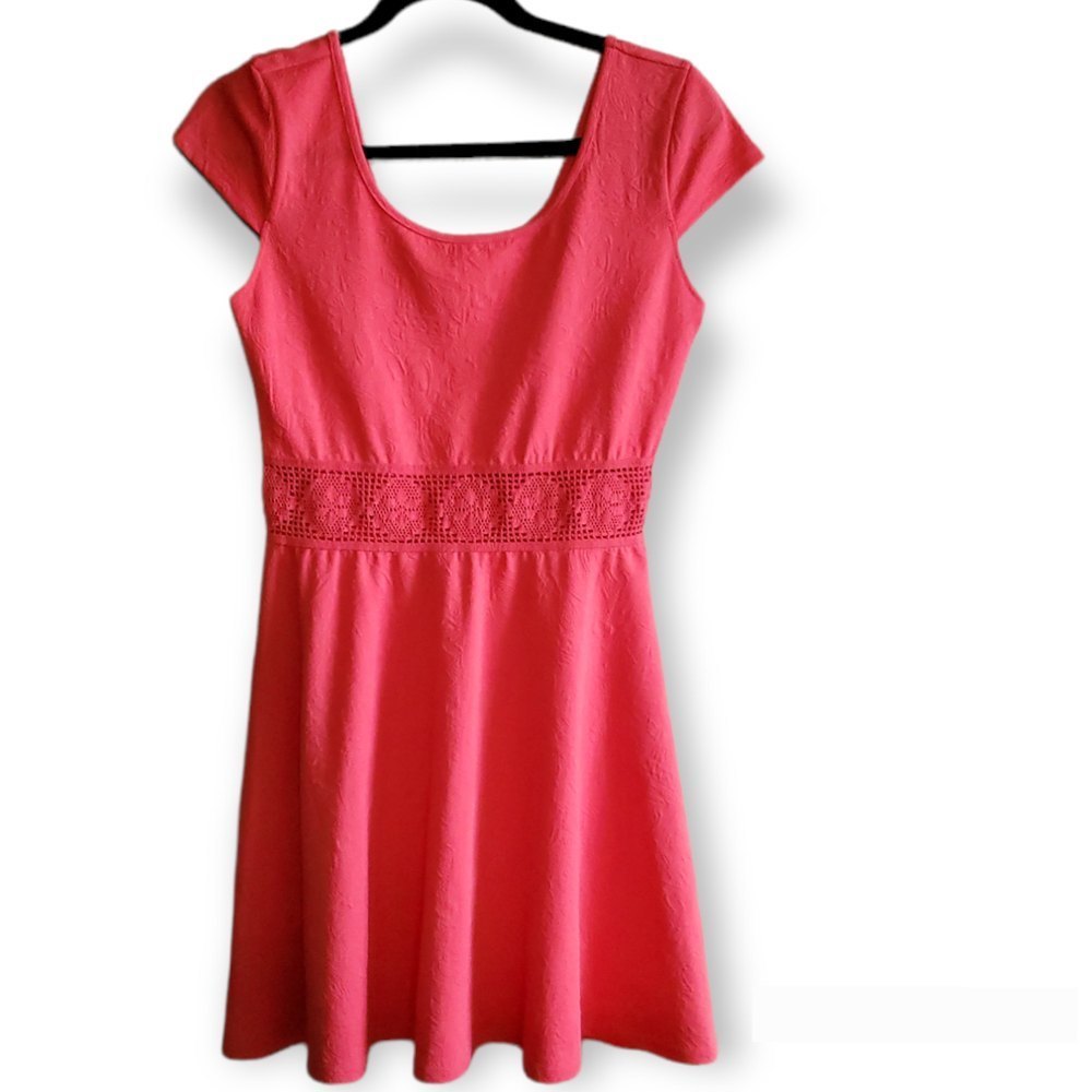 Women’s dress size 𝅺Medium scoop neck fit and flare salmon pink mini xhi…